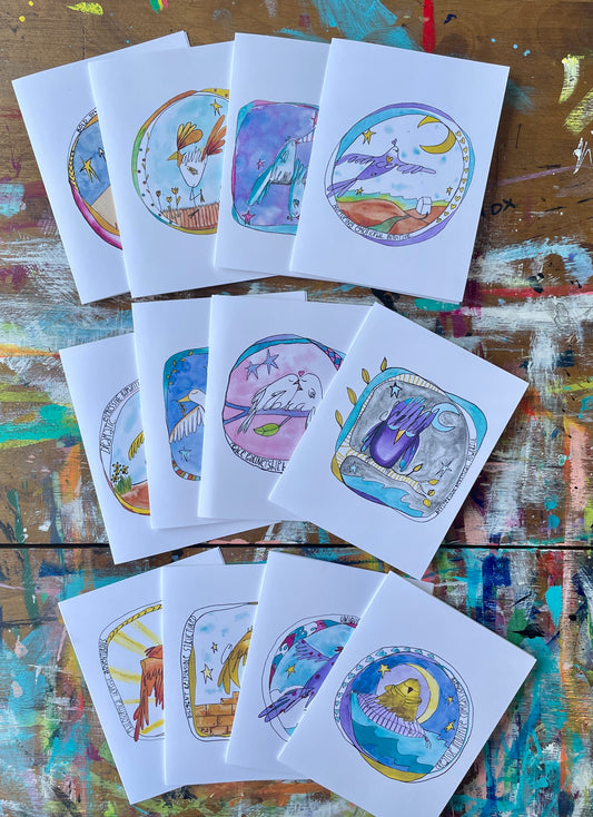 zodiac bird greeting card set